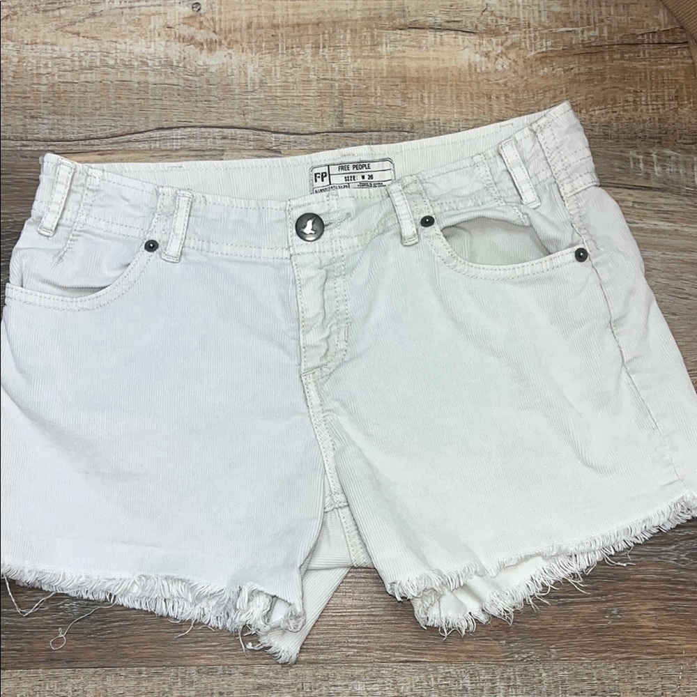 Free People White Jean Shorts with Frayed Hem